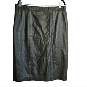 London Fog Vintage Green Leather Pencil Skirt Size 18